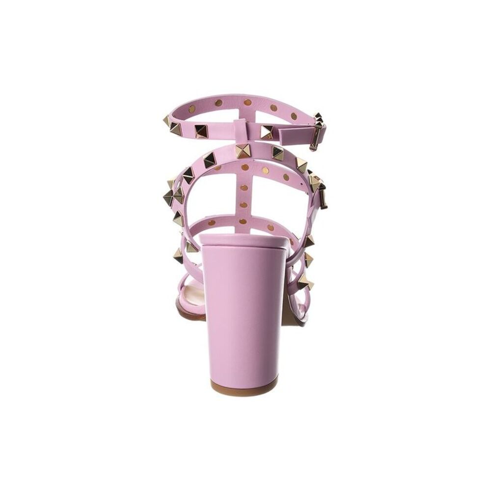 Valentino Rockstud Caged 90 Leather Ankle Strap Sandal, Pink - Picture 3 of 5